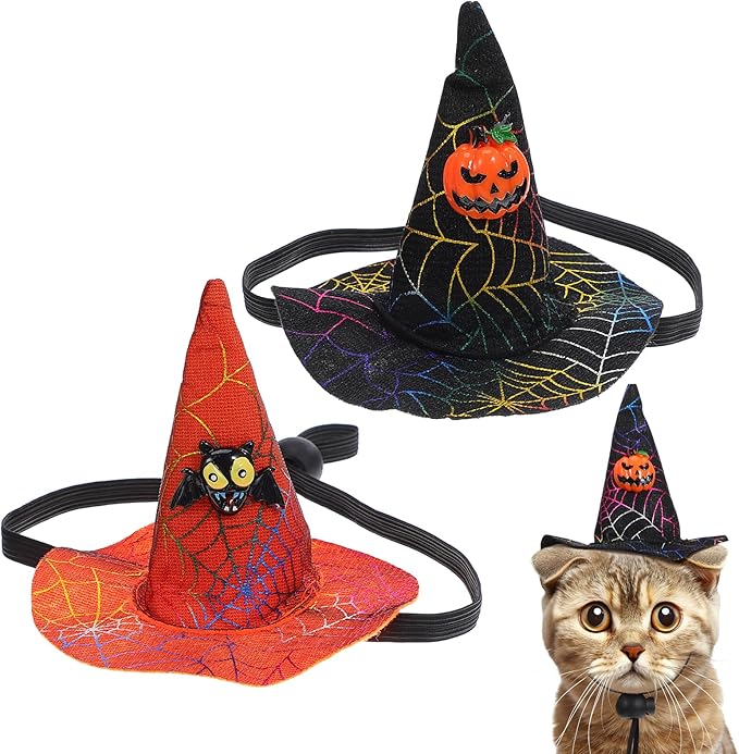 2pcs Halloween Pet Hat Adjustable Cosplay Costume Hat for Dogs Puppies with Black Pumpkin for Halloween Pet Supplies Random Color