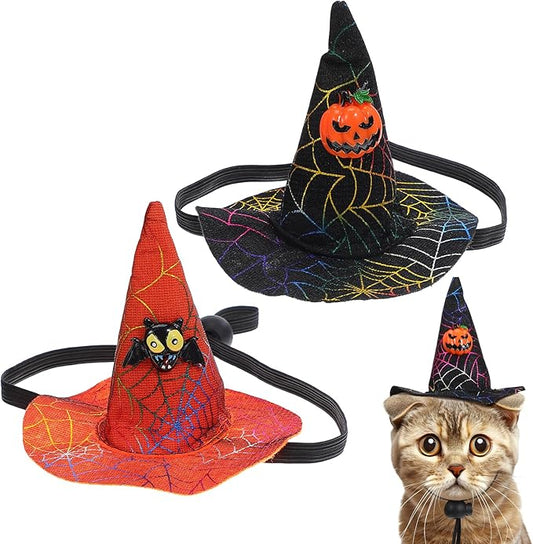2pcs Halloween Pet Hat Adjustable Cosplay Costume Hat for Dogs Puppies with Black Pumpkin for Halloween Pet Supplies Random Color