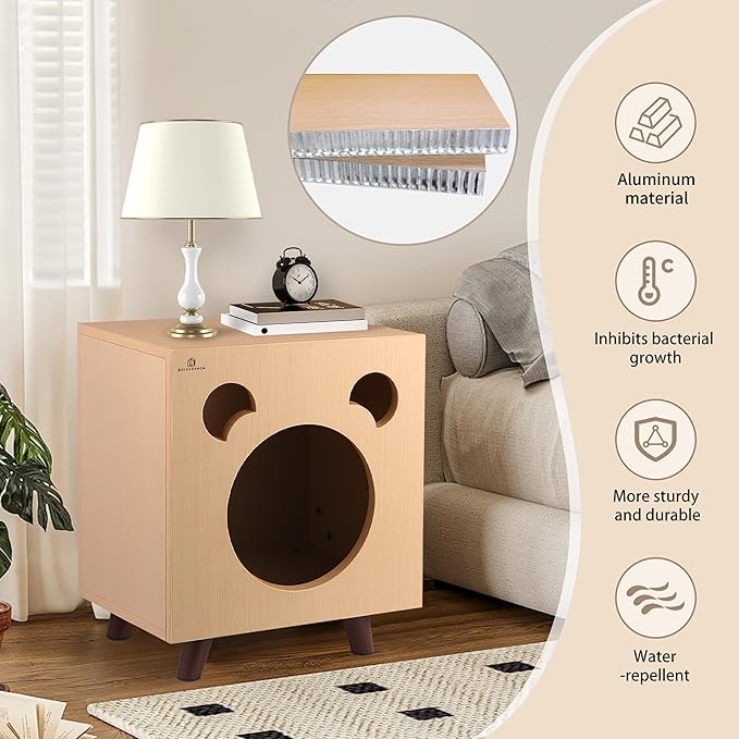 Cat End Table Aluminum Bed Table, Nightstand, Cat Houses for Indoor and Outdoor with Cabinet Legs and Countertop, Weatherproof, Burlywood