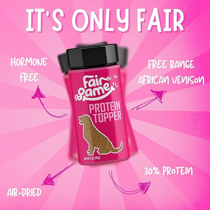 Fair Game Protein Dust Dog Food Topper, Free Range African Venison, High Protein 30%, Hormone Free, Air-Dried (5oz)