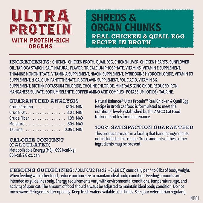 Natural Balance Ultra Protein Wet Cat Food, Chicken Recipe with Quail Egg in Broth, 2.8 oz (Case of 12)
