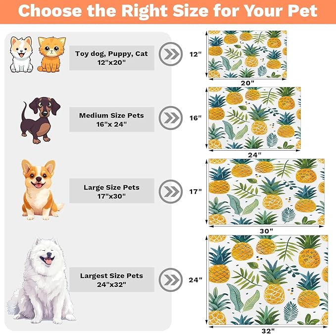 Pineapple Dog Food Mat for Floors Absorbent Dog Bowl Mat for Food and Water Dispenser Quick Dry Cat Food Placemat Pet Supplies 17" x 30", Tropical Summer Fruit