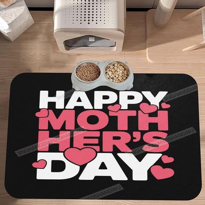 Dog Food Mats for Floors Happy Mother's Day Floral Gift Mom Eg Absorbent Pet Cat Food Mat Quick Dry Dog Bowl Mats for Water Pet Supplies 18X12In