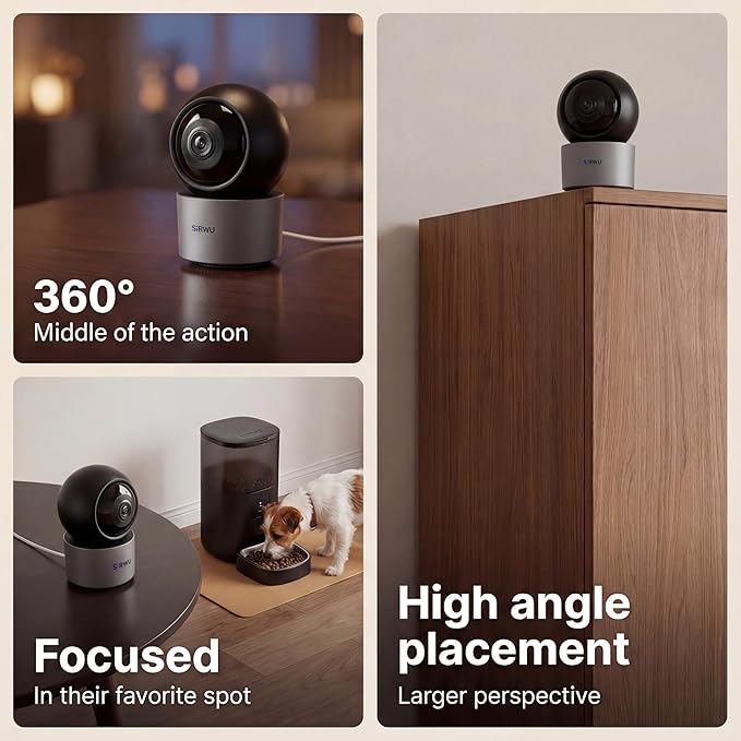 AI Pet Camera, 2K 3MP Dog Camera with AI Multi-Pet Recognition & Behavior Analysis, 360° View Cat Monitor, Dual-Band WiFi, Gray