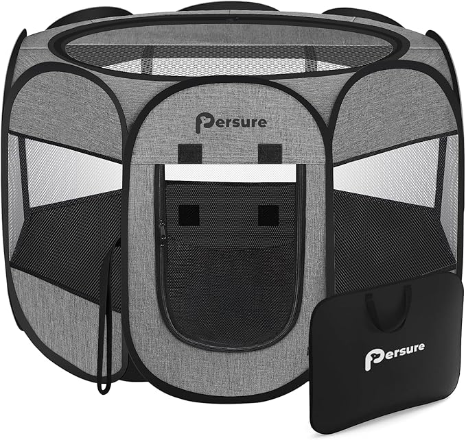 Dog Cat Playpen Indoor Outdoor for Puppy Pet Dog Cat Recovery After Surgery, Dogs Tent Crates Cage Indoor/Outdoor, Portable Pop Up Dog Kennel with Carrying Case for Travel (Premium Grey, Small)