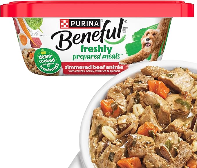 Purina Beneful Dog Food Freshly Prepared Meals Simmered Beef Entree with Carrots, Barley, Wild Rice and Spinach - (Pack of 8) 10 oz. Tubs