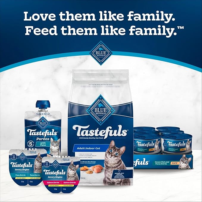 Blue Buffalo Tastefuls Purées with Tuna, Natural Cat Food Complement, Resealable Twist Cap Pouches, 3-oz (12 Count)