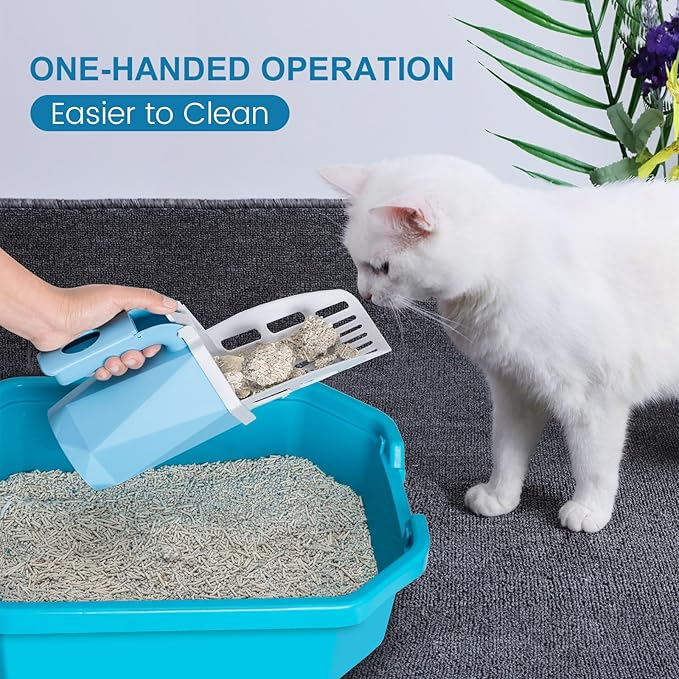 Cat Litter Scooper with Holder Kitty Litter Scoop with Waste Can and 150 Refill Bags, Large Portable Cat Litter Shovel Easy to Clean Suitable for Kittens (Blue)