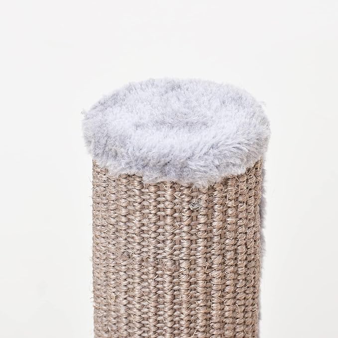 PetPals 25" Tall Sisal Carpet Scratching Post with Self-Grooming Massager, 3 in 1 Cat Scratching Post with Full Body Self Cleaning Brush, for Kitten and Adult Cats, 2 Fluffy Toys, Grey