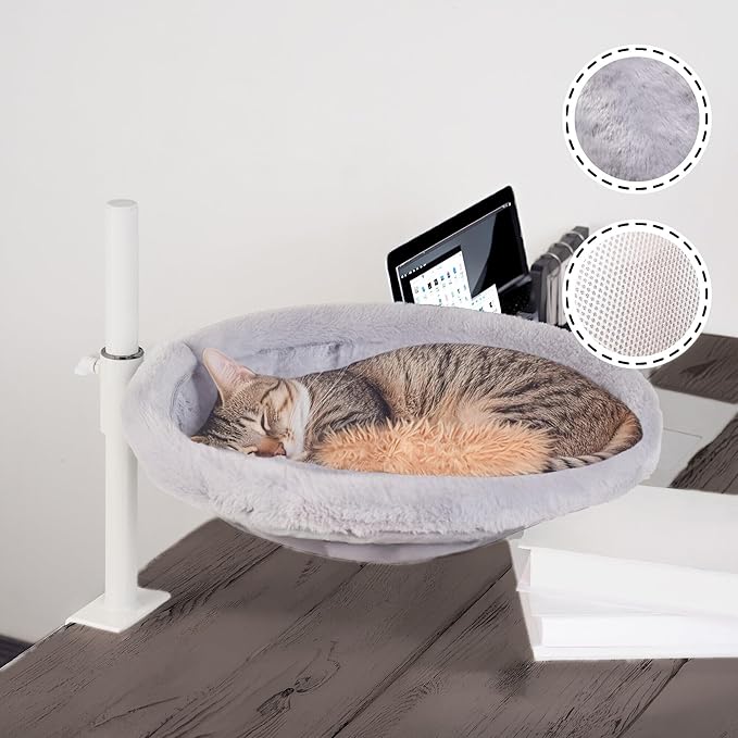 All Season Cat Perch with Catnip Pillow, Cat Desk Bed with 360° Rotation & Height Adjustment, 40LBS Capacity – Summer & Winter Washable & Removable Nests