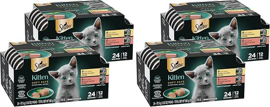 Sheba Perfect Portions Kitten Wet Food,Pate Cat Food Wet Entree,Chicken Recipe and Salmon Recipe,2.6 oz. -Pack Trays (,24 Servings),12 Count (Pack of 4)