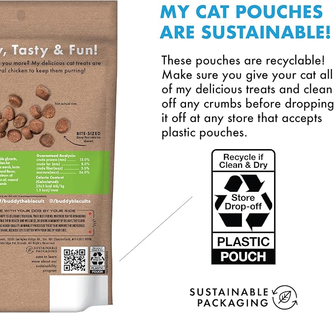 Buddy Biscuits 3 oz Pouch of Grain Free Soft & Chewy Cat Treats Made with Natural Tender Chicken