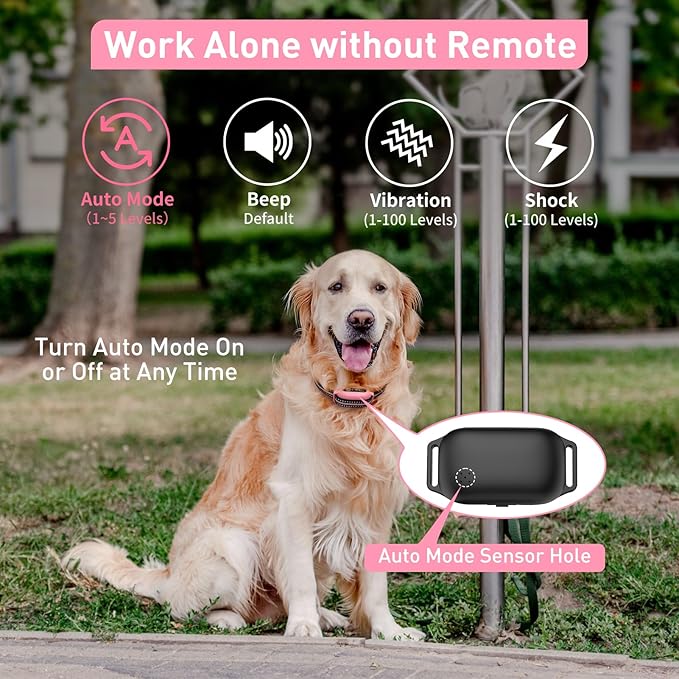 PetJoy Dog Shock Collar System – Remote-Controlled Bark Collar for Large Dogs, 2-in-1 Auto & Manual Mode, Vibration & Sound, 5 Adjustable Levels, 1000ft Range, Rechargeable Battery