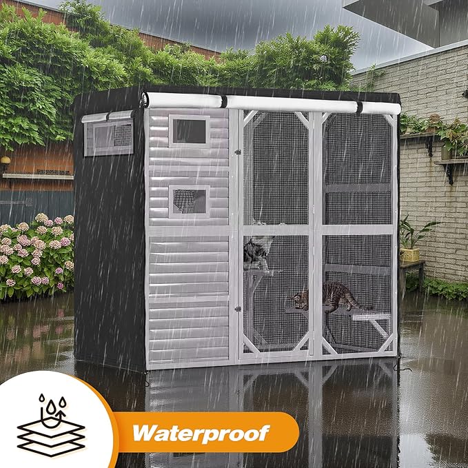 Catio Cover,79" L x 37" W x 70" H Cover for Catio Outdoor Cat Enclosure Waterproof, 420D Cat Cage Covers for Aivituvin Cats Catios, Outdoor Cats Enclosure Covers(Black)(Catios Not Included)