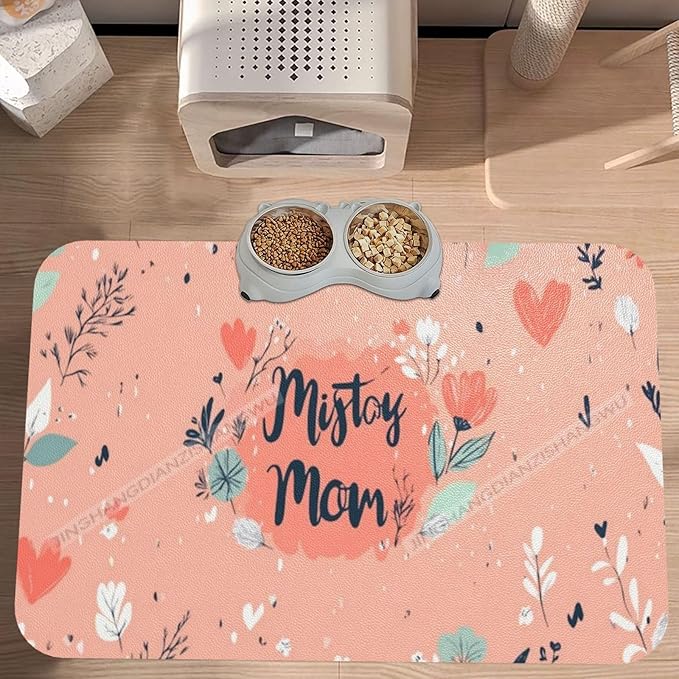 Pet Feeding Mat for Dogs Cats Happy Mother's Day Floral Gift for Mom Bt Absorbent Dog Food Mat Non-Slip Waterproof Placemat Quick Dry Pet Supplies Bowl Mats