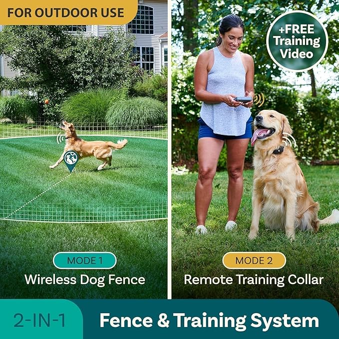 Wireless Dog Training Collar 2-in-1 | 500 ft Adjustable Boundary | Beep/Vibrate/Static 1–9 Levels | IPX7 Waterproof Receiver | Rechargeable | 10 Flags for Medium & Large Dogs | 15–77 lb