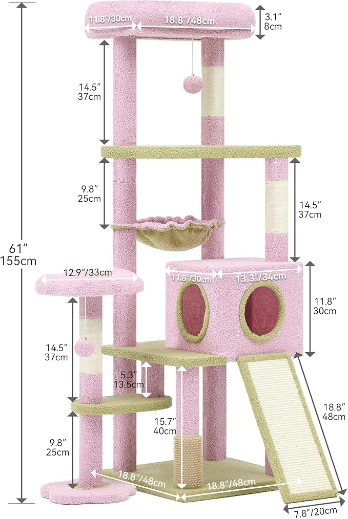 YITAHOME 61" Flower Cat Tree, Cat Tree Cute with Large Metal Frame Hammock, Silicone Tickling Column, Cat Scratched Board, 3 Sisal Scratching Posts, Aesthetic Cat Tower with Condo and Perches