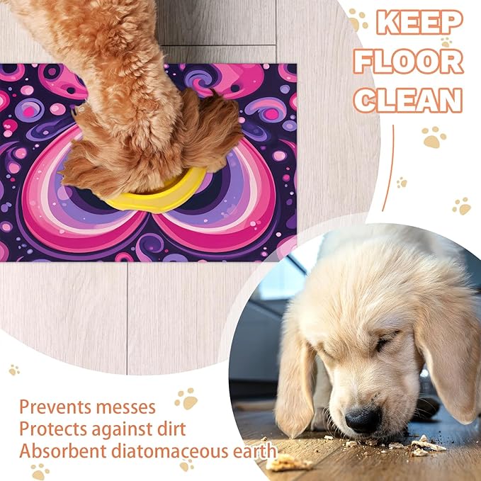 Lovely Heart Dog Food Mat for Floors Absorbent, Quick Dry Water Dispenser Mat for Food, Water, Pet Supplies 17" x 30", Valentine's Day