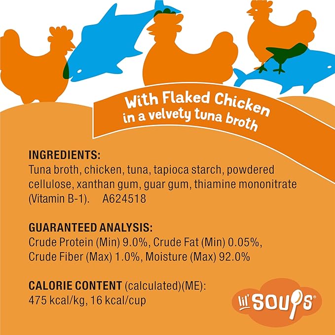 Friskies Purina Natural,Grain Free Wet Cat Food Lickable Cat Treats,Lil' Soups Flaked Chicken - 1.2 oz. Tubs,(Pack of 16)
