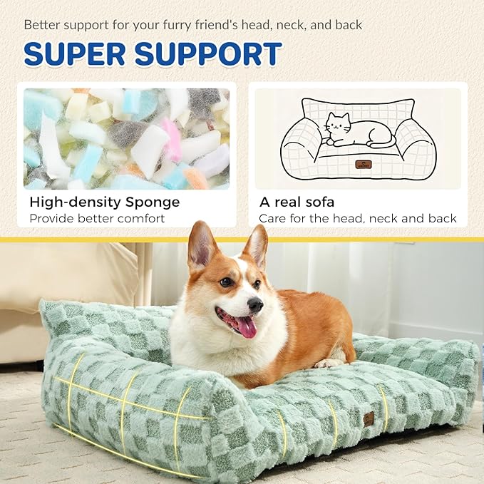 Cat Bed Cat Couch for Puppy and Kitten, Fluffy Pet Sofas Medium Dog Sofa Bed, Supportive Cats Sofa for Indoor Cats, Washable Cover & Non-Slip, 32 inch, Green