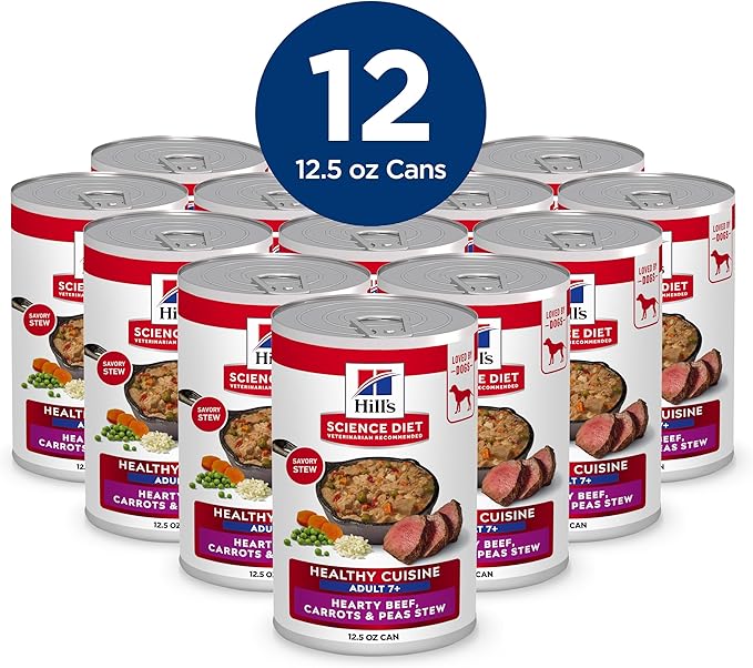 Hill's Science Diet Healthy Cuisine, Senior Adult 7+, Senior Premium Nutrition, Wet Dog Food, Braised Beef, Carrots & Peas Stew, 12.5 oz Can, Case of 12