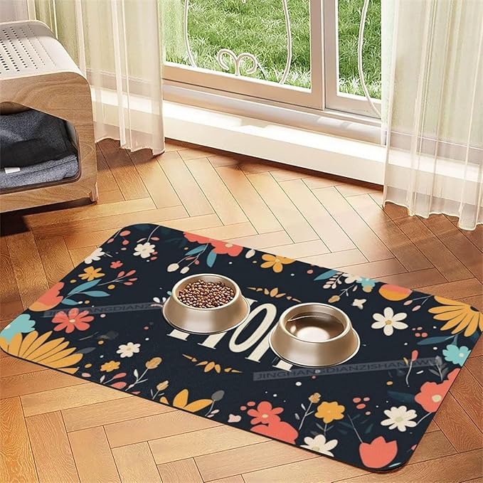 Absorbent Dog Water Cat Mat for Food Water Bowl Quick Dry Happy Mother's Day Floral Gift for Mom Bx Pet Feeding Mats No Stains Dog Food Mat Pet Accessories Supplies Cat Bowl Mats 18X12In