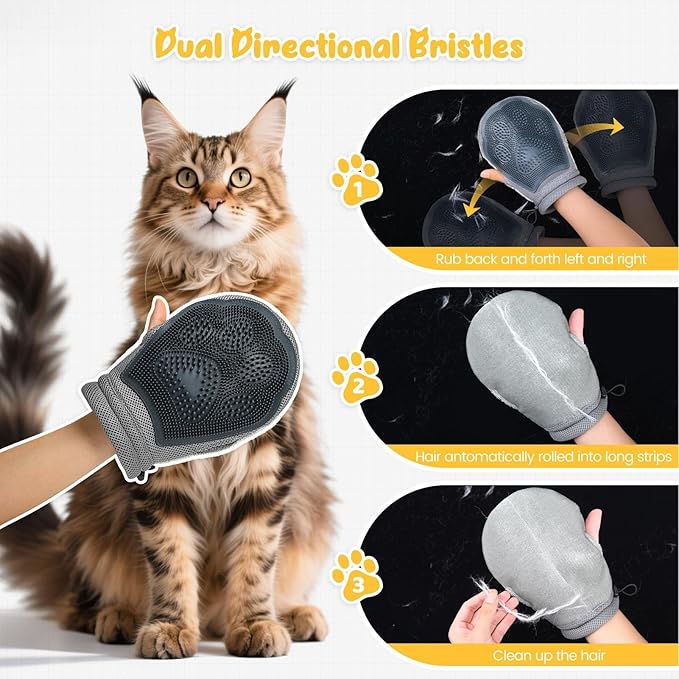 Pet Grooming Glove - Hair Removal Mitt with Soft Silicone Tips Detangling Pet Mitt for Dogs Cats and Puppies Easy Hair Removal with Comfortable Fit Furniture and Carpet Care for Home Car