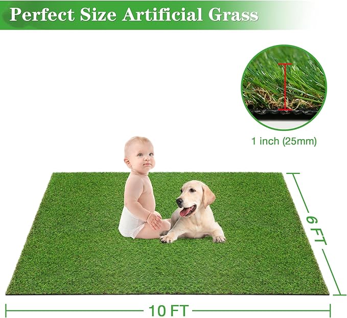 GLOBREEN XXL Artificial Grass Pee Pads for Dogs Potty Training, 6FT X 10FT Fake Turf Outdoor Rugs for Patio Balcony Pets Playpen, with Drainage Hole