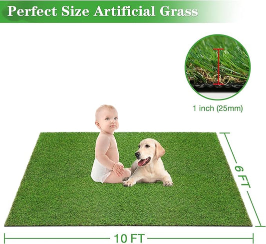 GLOBREEN XXL Artificial Grass Pee Pads for Dogs Potty Training, 6FT X 10FT Fake Turf Outdoor Rugs for Patio Balcony Pets Playpen, with Drainage Hole
