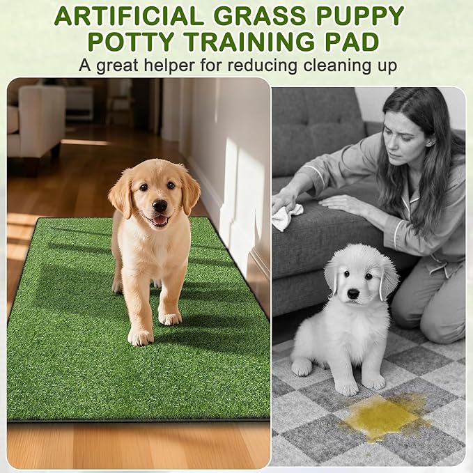 Artificial Grass for Dogs Potty, 19.8"x39.6" Reusable Pet Training Mat for Home and Travel, Washable Hemmed Edge Grass Pee Pad with Drainage Holes, Easy to Clean (19.8"x39.6")