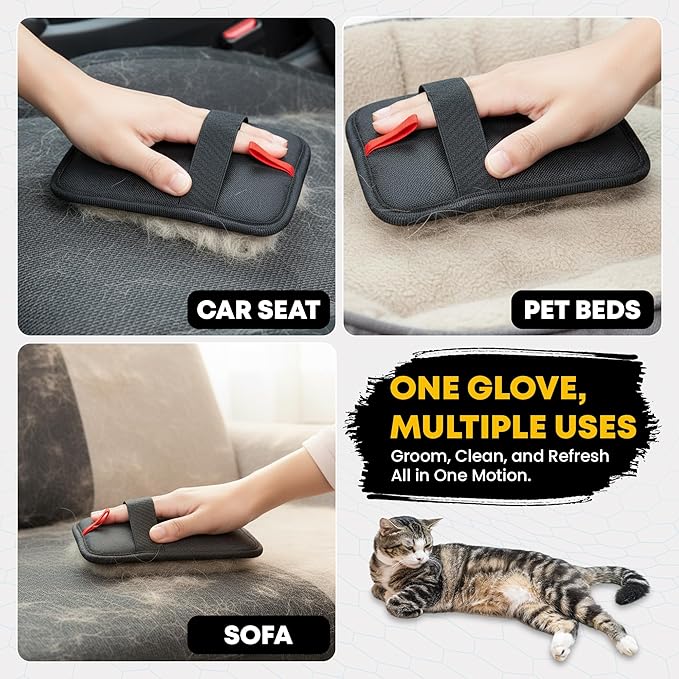Pet Hair Removal Glove for Cats & Dogs, Animal Fur Removal Tool, Reusable Cats & Dogs Grooming Gloves for Hair Removal, Suitable for Bed Sheets, Blankets, Clothes, Sofas, car Seats (1 pcs)