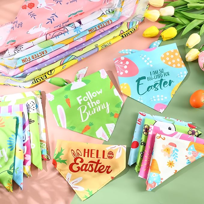 Kacctyen 100 Pcs Easter Dog Bandanas Bulk Dog Adjustable Cute Washable Triangle Kerchief Scarf Bibs for Small to Medium Pet Seasonal Party Costume Accessories