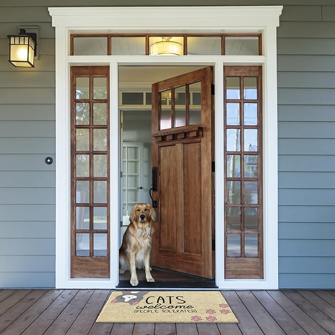 DII Pet Print Collection Natural Coir Doormat, 17x29, Cats Welcome