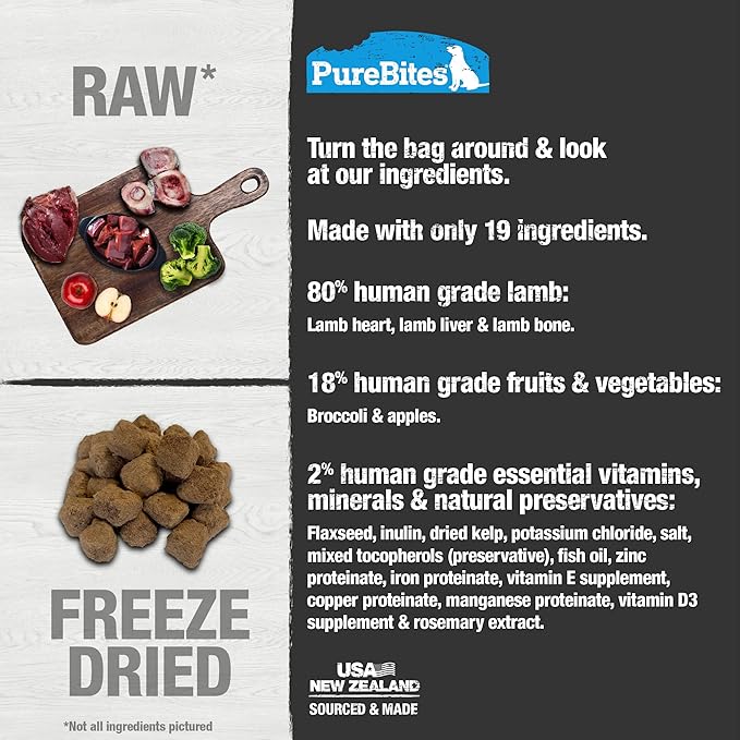 PureBites Lamb Freeze Dried Dog Food, 19 Ingredients, Made in USA, 9.5oz