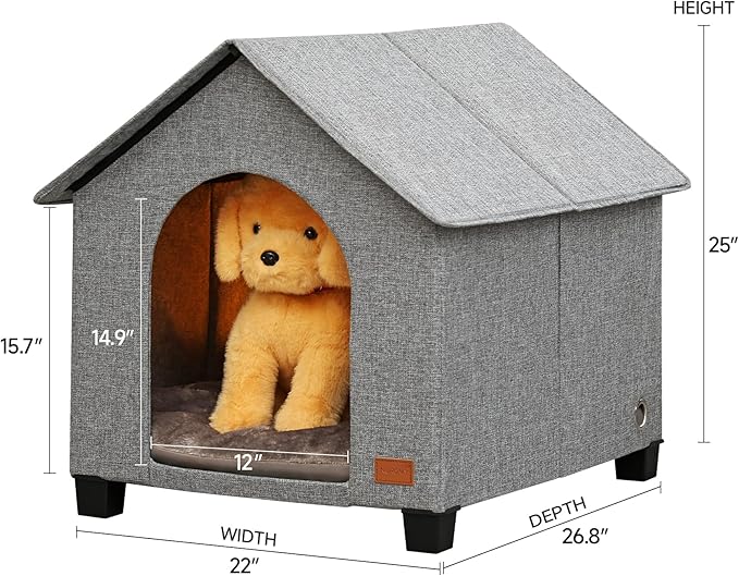 Indoor Dog House with Warm Plush Mat and Elevated Feet,Soft Dog Bed House for Medium Size Dog and Multiple Large Cat,Max Pets Size 23.6 X 16.9 Inches