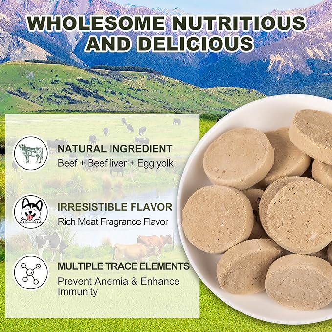 Freeze Dried Beef Patties Dog Cat Treats - Beef Liver & Egg Yolk Natural Recipe Pet Snacks,High Protein,Grain-Free (20 PC)