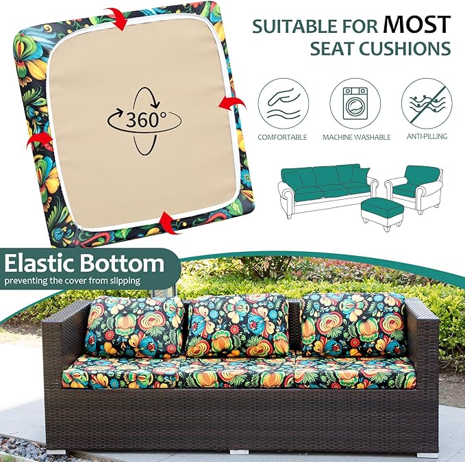 HANDONTIME Psychedelic Outdoor Cushion Covers 8pcs Mexican Style Couch Cushion Covers Replacement Patio Couch Cover Sofa Cover Indoor Patio Cushion for Outdoor Furniture Washable, Cover Only