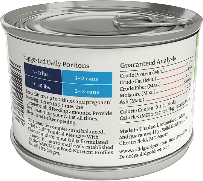 Solid Gold Tropical Blendz Wet Cat Food - Chicken Pate in Coconut Oil - Canned Cat Food, 32 Pack
