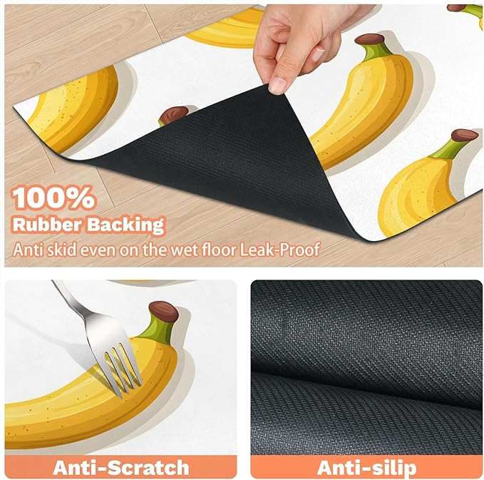 Banana Fruit Dog Food Mat for Floors Absorbent Dog Bowl Mat for Food and Water Dispenser Quick Dry Cat Food Placemat Pet Supplies 17" x 30", Tropical Fruit