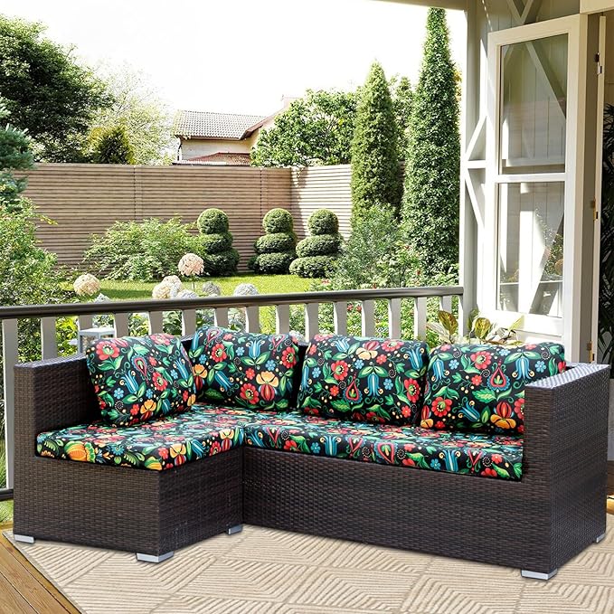 HANDONTIME Psychedelic Outdoor Cushion Covers 8pcs Mexican Style Couch Cushion Covers Replacement Patio Couch Cover Sofa Cover Indoor Patio Cushion for Outdoor Furniture Washable, Cover Only