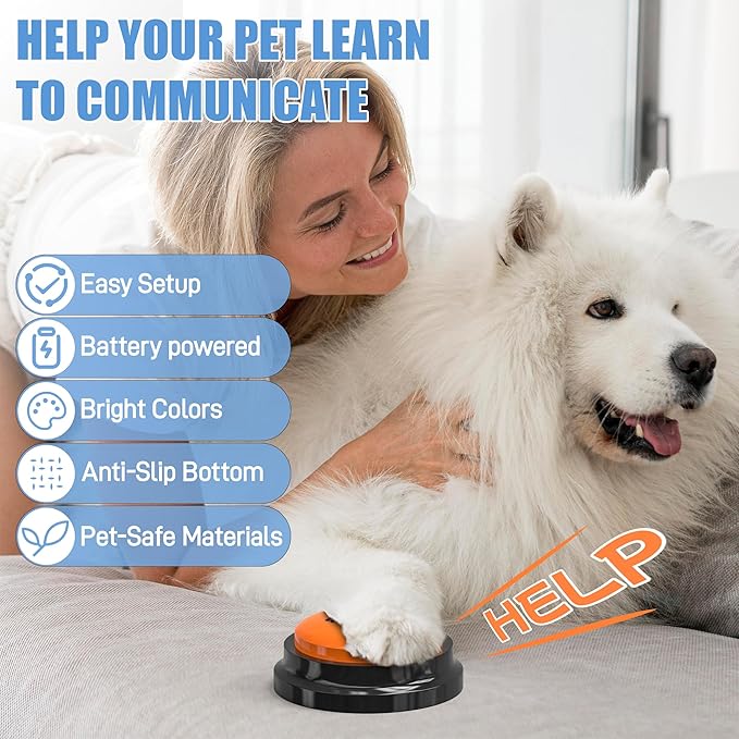 Dog Buttons Talk,Updated 8 Pack Dog Communication Buttons,Recordable Talking Training Buttons for Dogs,30 Seconds Voice Dog Speaking Buttons with Dog Bath Brush Set