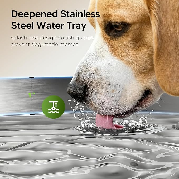 Pektaco Dog Water Fountain for Large Dogs, 1.8Gal/7L Pet Water Fountain, Dog Water Bowl Dispenser with Viewing Window & LED, Super Quiet, Stainless Steel Tray Easy Clean BPA-Free(with 3 Filters)