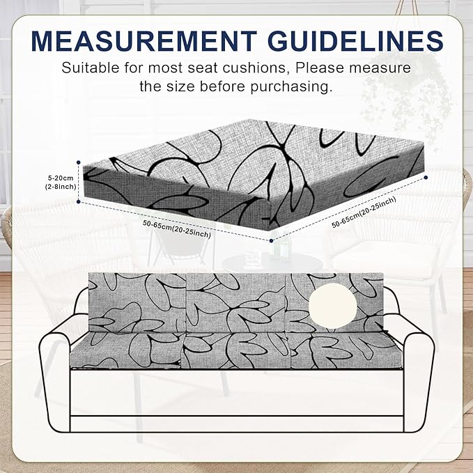 HANDONTIME 8Pcs Outdoor Cushion Covers Waterproof Striped Patio Cushion Covers Stretch Outdoor Couch Cover Replacement Patio Furniture Cover for Pets Sofa Cover Washable (Grey Abstract,Cover Only)