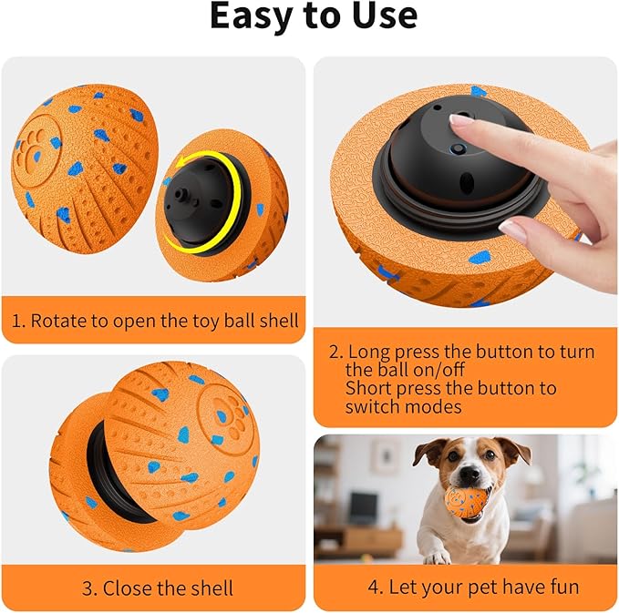 2-in-1 Interactive Dog Ball Toy for Aggressive Chewers, Automatic Moving & Bouncing E-TPU Dog Ball, 3 Modes Smart Pet Toy with Motion Sensor, USB-C Rechargeable Enrichment Toy for Medium Large Dogs