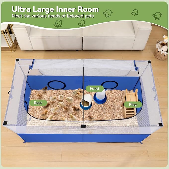 Pawaboo Small Animal Playpen, Pet Cage Tent with Breathable Mesh Wall and Bottom, Foldable Small Pet Enclosure for Puppy Kitten Rabbit Chicken Hamster Guinea Pig Indoor Outdoor Fence, Blue