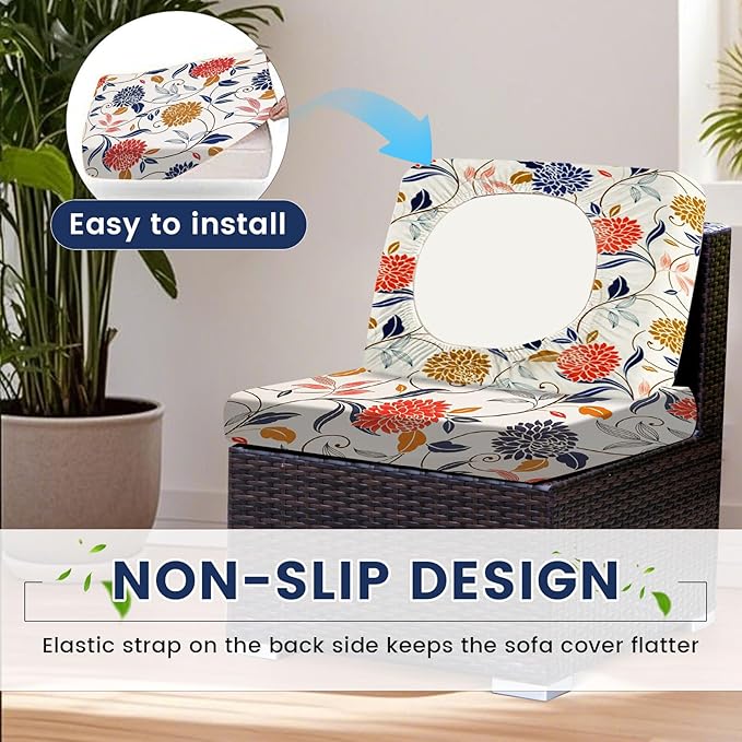 HANDONTIME 8Pcs Outdoor Cushion Covers Waterproof Patio Cushion Covers Boho Stretch Outdoor Couch Cover Replacement Patio Furniture Cover for Pets Sofa Cover Washable (Colorful Boho,Cover Only)