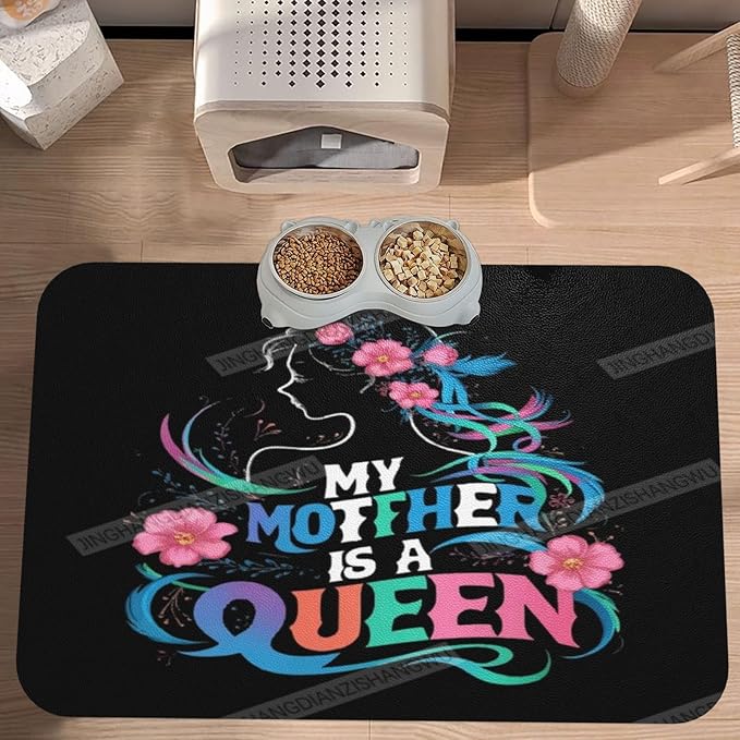 Pet Feeding Mat Colour Happy Mother's Day Floral Gift Mom Be Dog Food Mat for Food Water No Stains Quick Dry Dispenser Cat Bowl Mats for Messy Drinkers 24x16In