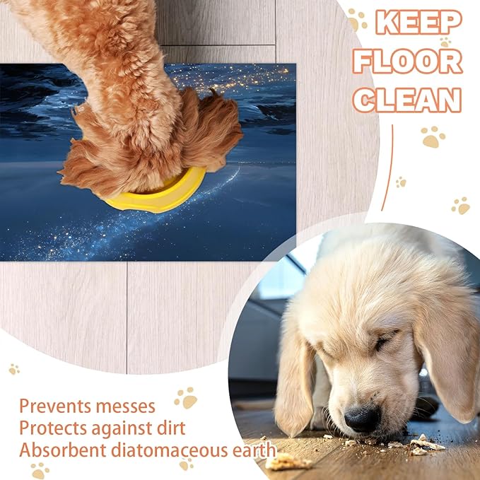 Ocean Dog Food Mat for Floors Absorbent, Quick Dry Water Dispenser Mat for Food, Water, Pet Supplies 16" x 24", Galaxy Star
