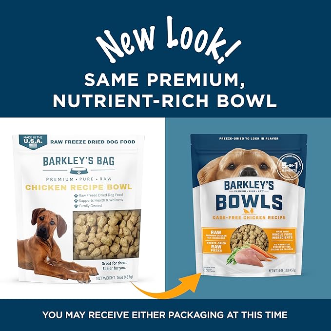 Barkley’s Bowls, Freeze-Dried Raw Chicken Dog Food, Fresh Whole Food Ingredients with Cage-Free Chicken, Grain Free, High Protein for Balanced Nutrition, Dog Treats or Topper, 16 Oz Bag (3 Pack)