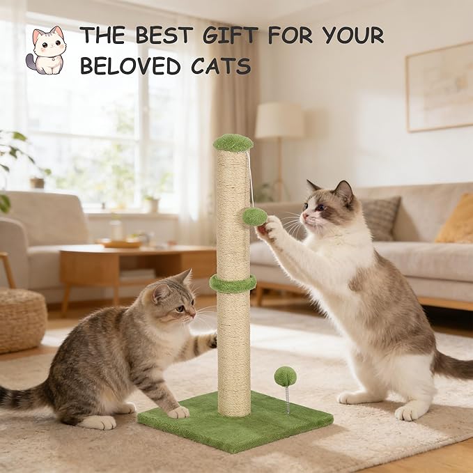 22 Inch Cat Scratching Post Cat Scratcher, Natural Sisal Rope Scratch Post Trees with Hanging Ball for Indoor Kittens